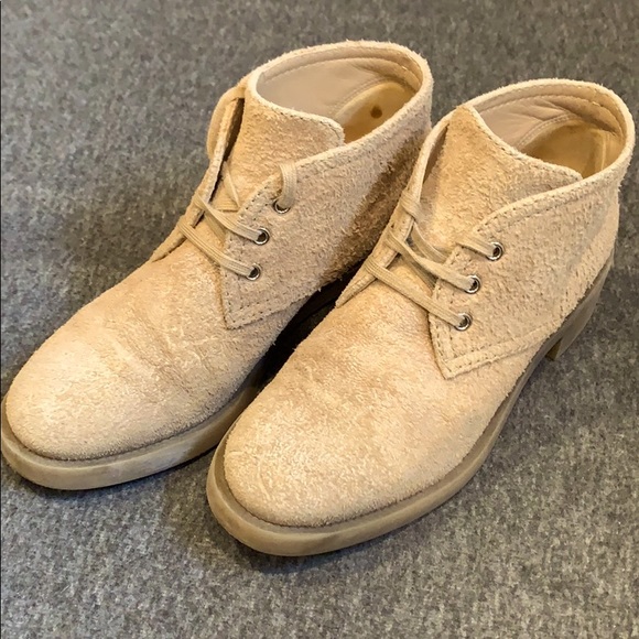 CHANEL Shoes - Chanel lace up suede tan color ankle boots